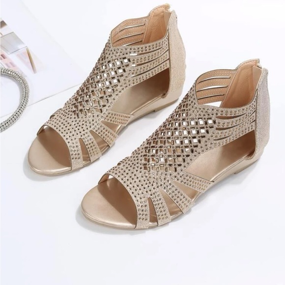 Emery rosé rhinestones decor hollow out wedges sandals - Picture 3 of 5